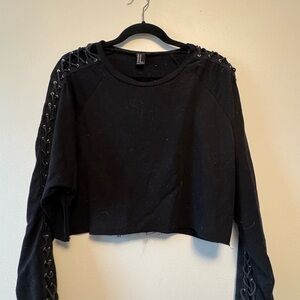 Black Lace-Up Sleeve Women's Top